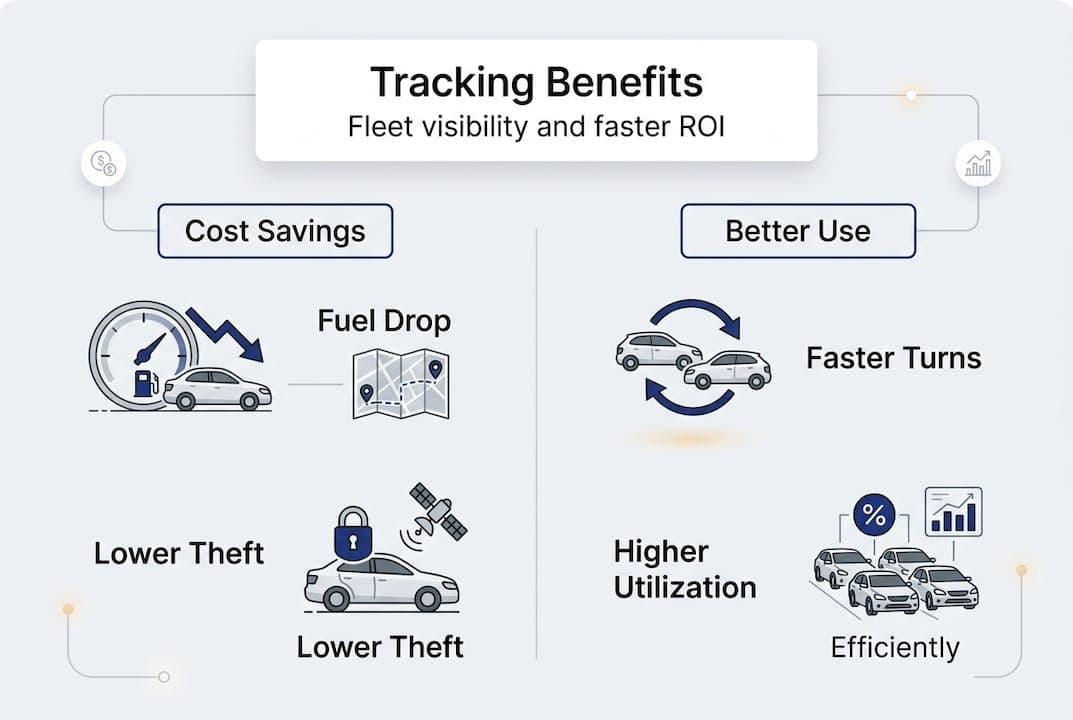 Infographic of tracking benefits for car rentals