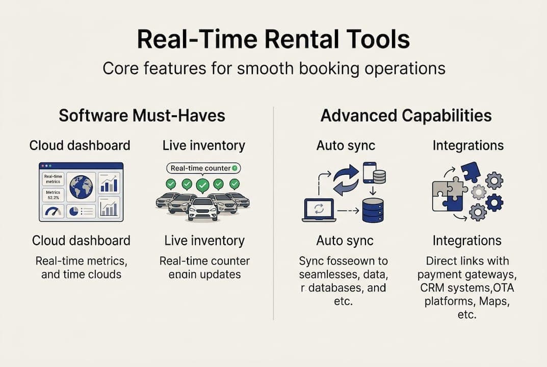Infographic diagram of real-time car rental tools