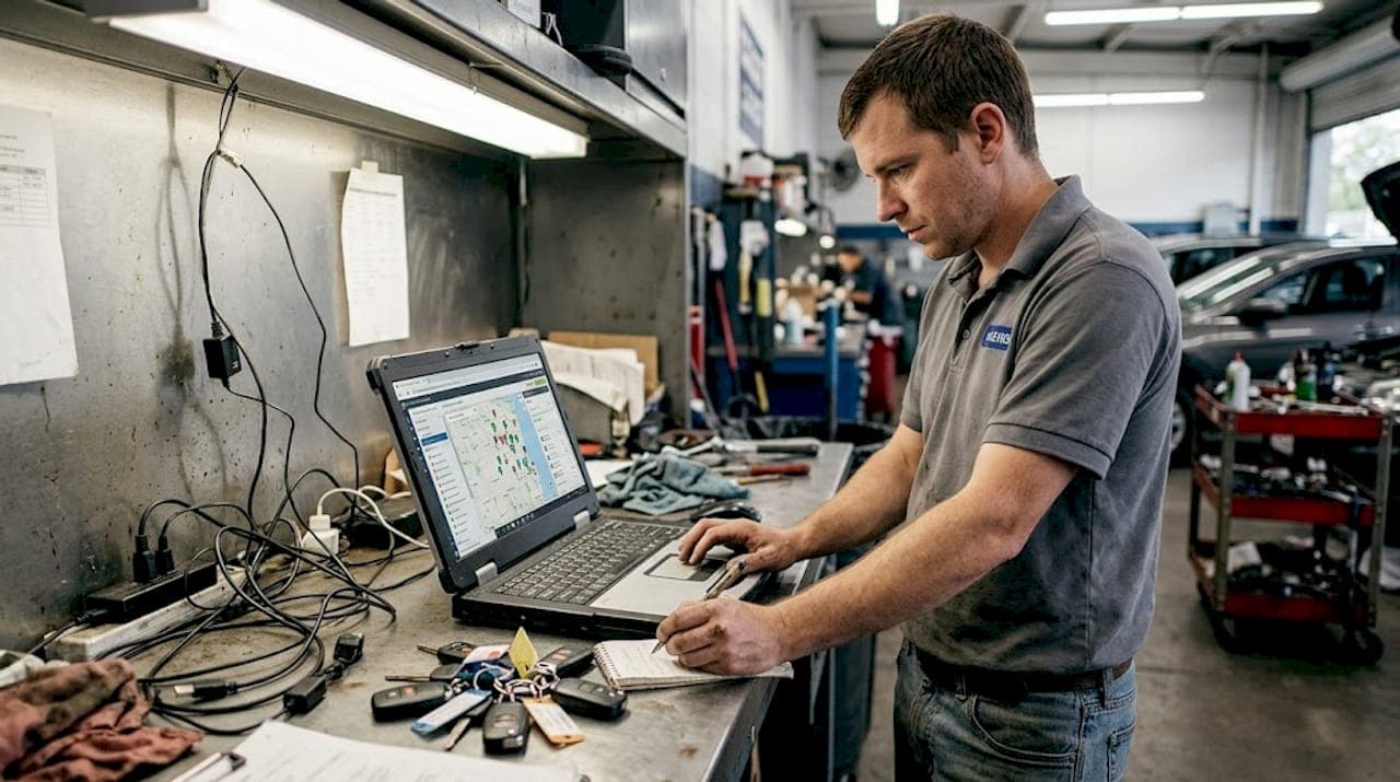 Technician monitoring real-time fleet GPS data