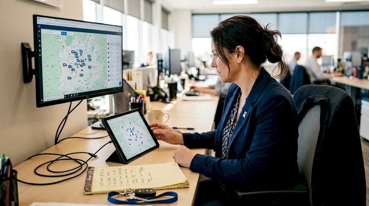 Supervisor monitoring real-time fleet tracking