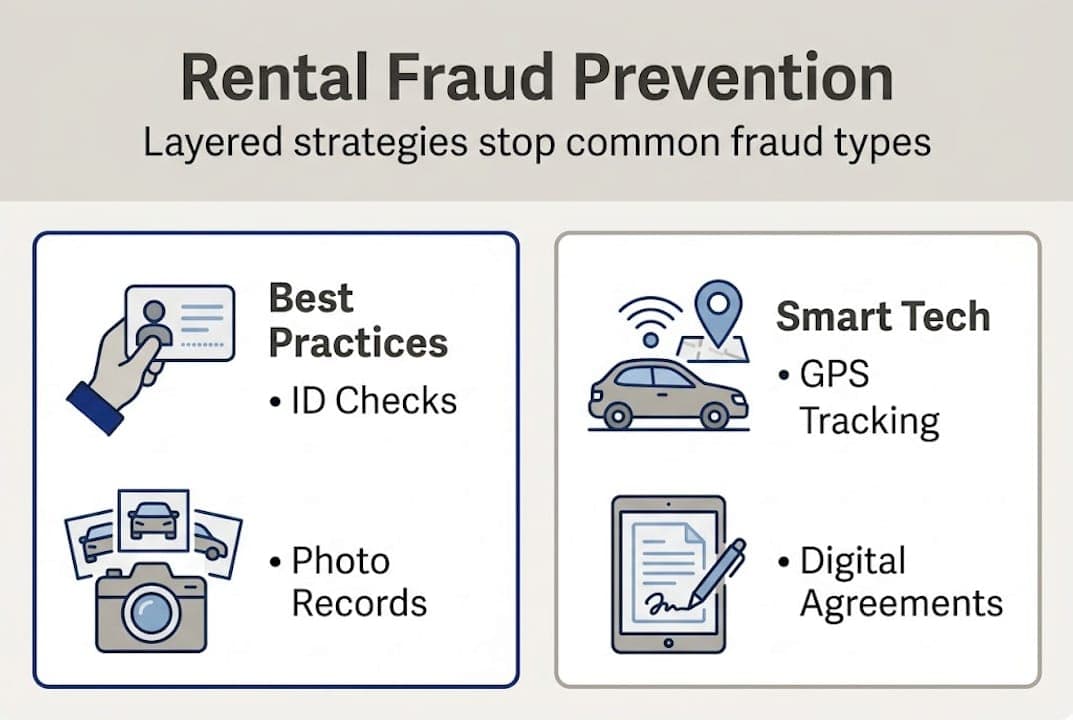 Infographic of key vehicle rental fraud strategies