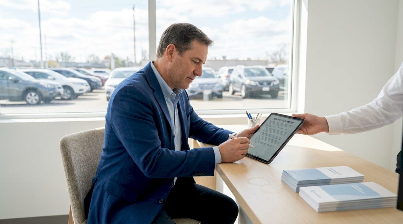 Customer digitally signs rental agreement at counter