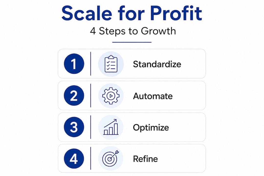 Infographic outlining four steps to scale profitably
