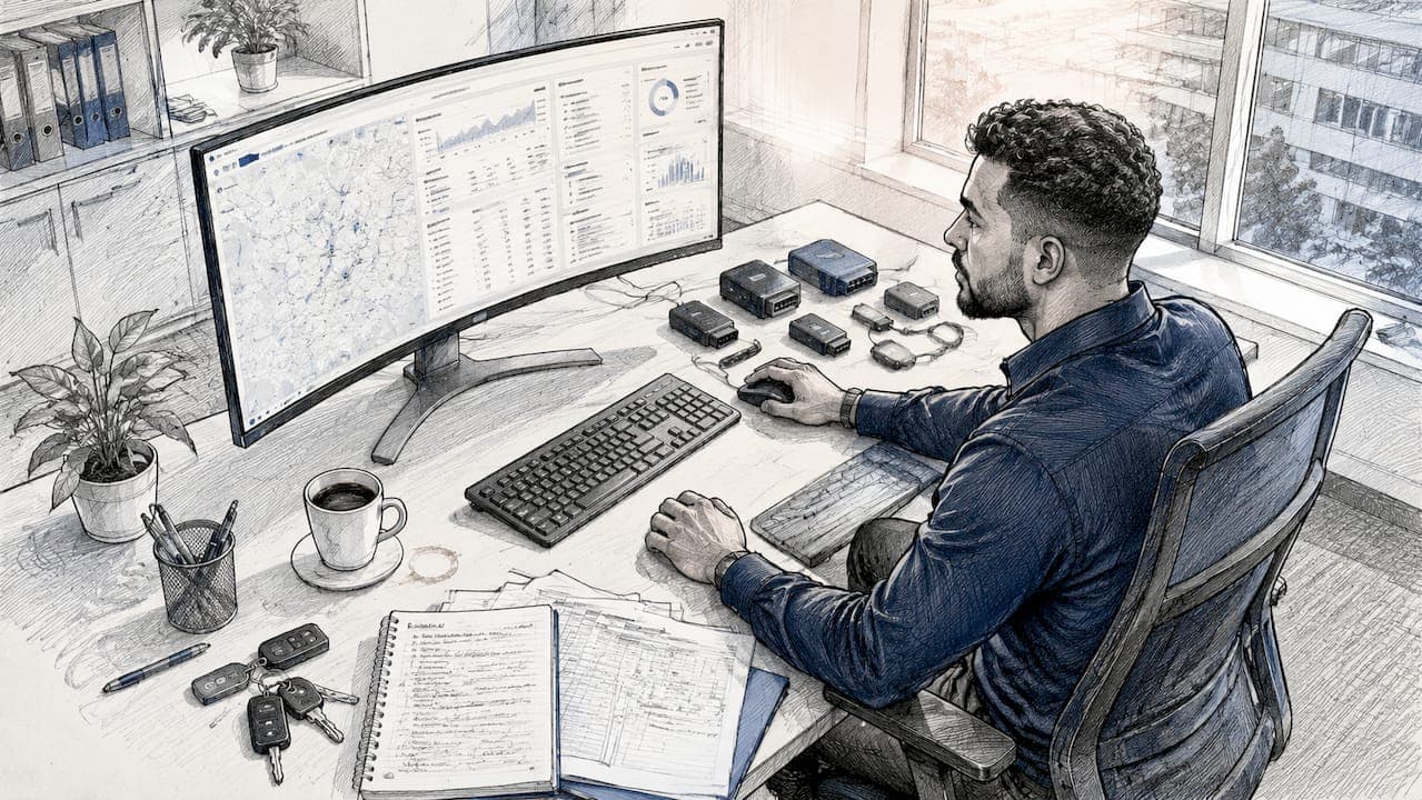 Fleet manager working with telematics software