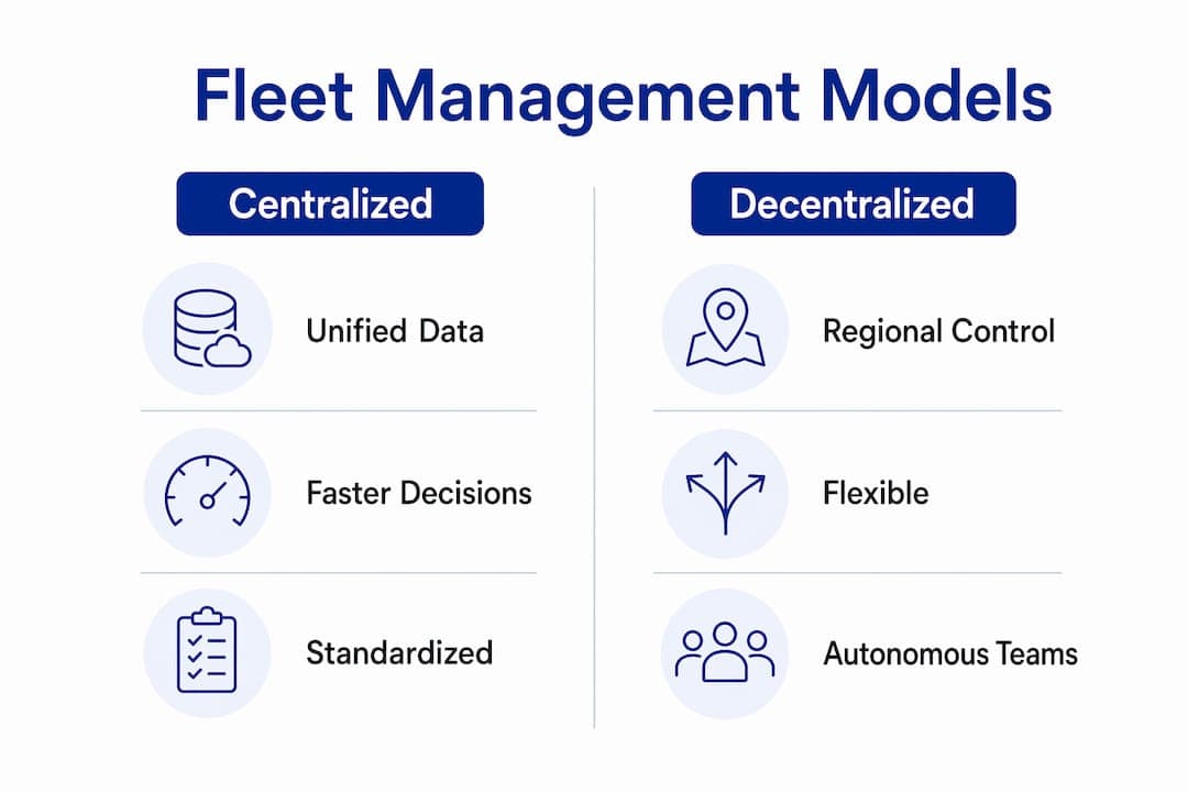 Infographic comparing centralized and decentralized fleet management