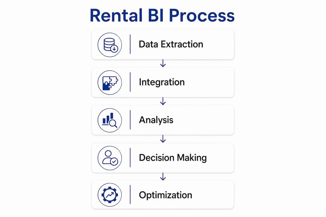 Infographic illustrating rental BI data process in steps