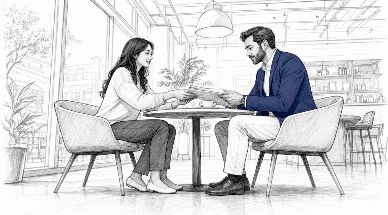 Tenant and landlord reviewing rental documents