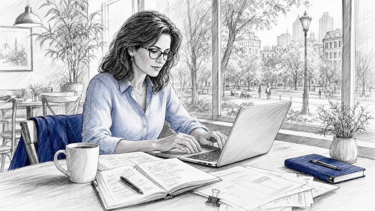 Professional entering lease data on laptop