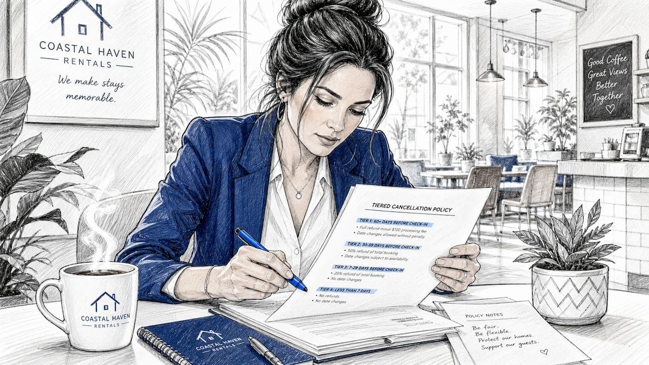 Woman reviewing tiered cancellation policy document