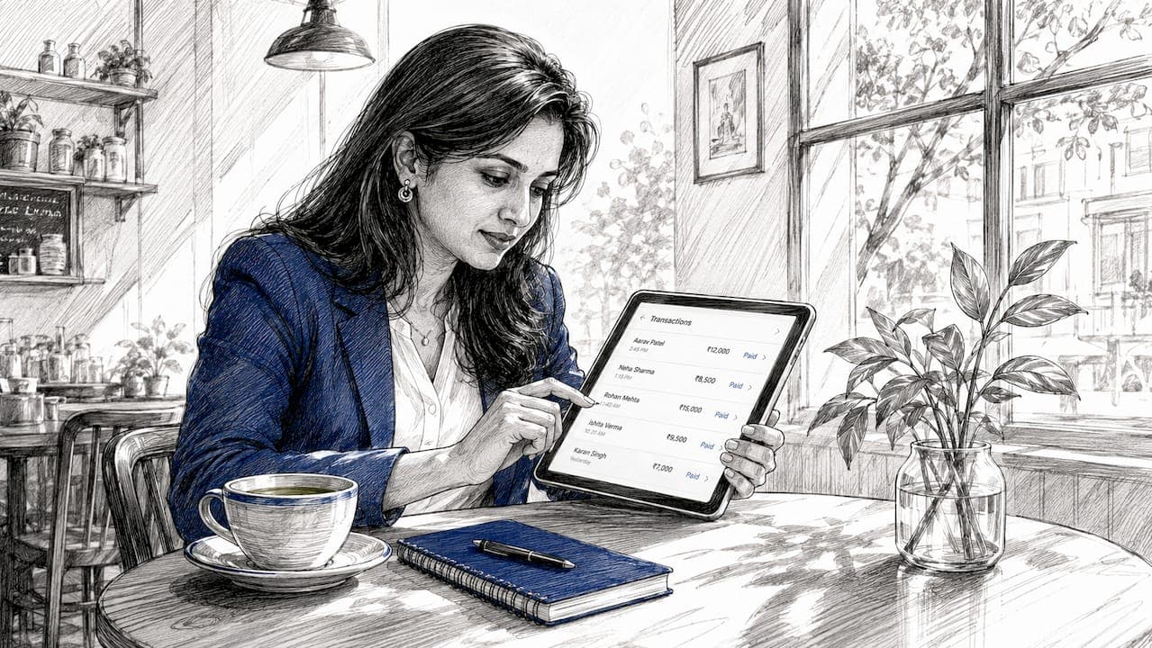 Person reviewing rental payments on laptop