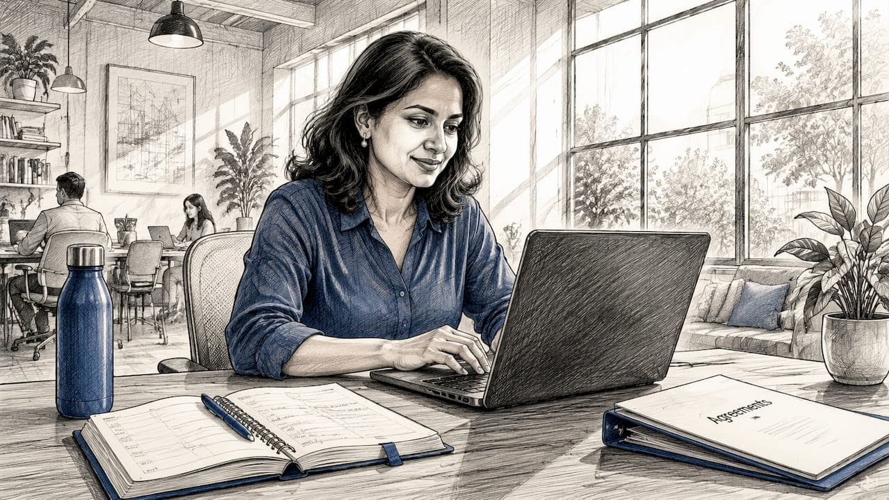 Woman managing rental bookings on laptop