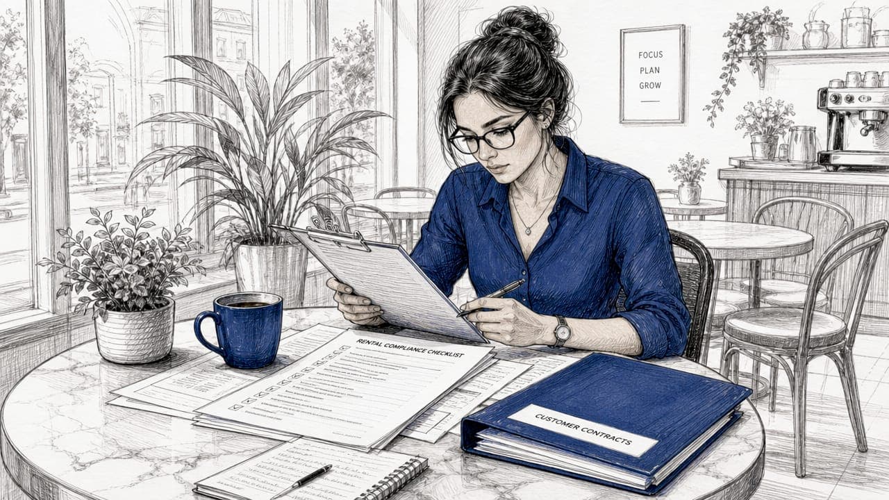 Professional reviewing rental business documents