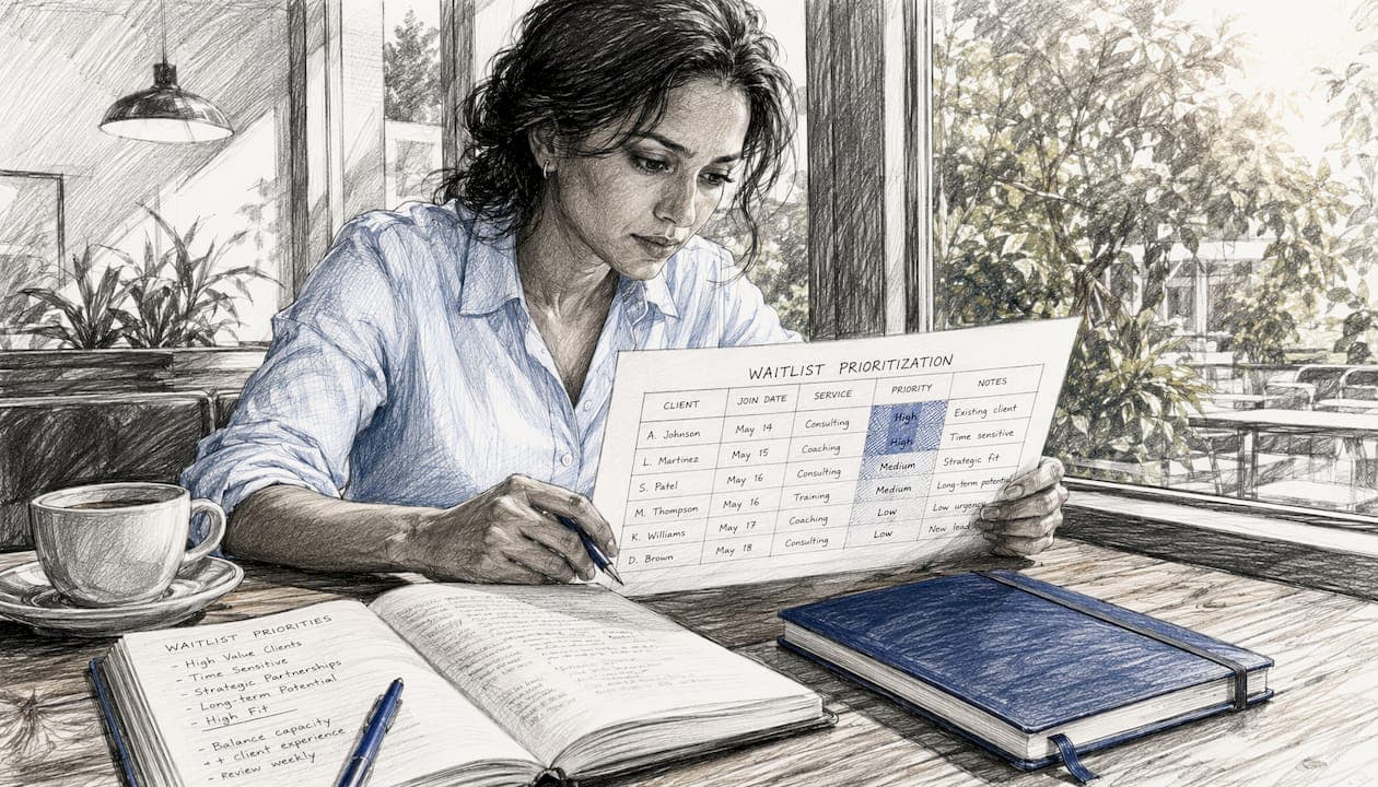 Operations manager reviewing waitlist prioritization documents