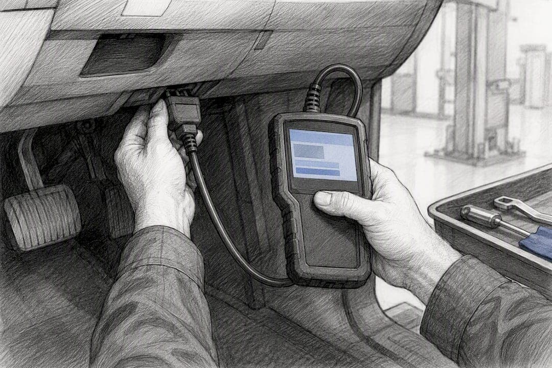 Technician connecting an OBD-II scan tool