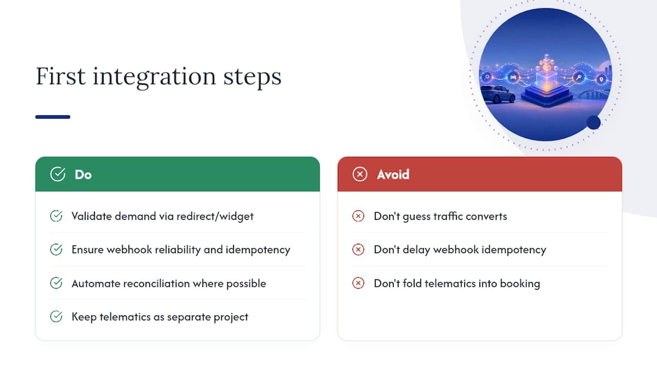 First Steps for Teams Integrating Car Rental APIs — overview diagram